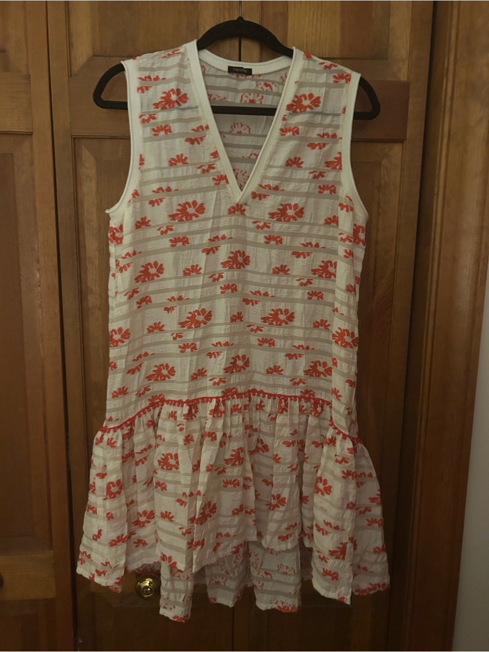 Theatre L White & Orange High Low Flapper Inspired Dress W/ Semi-Sheer Stripes
